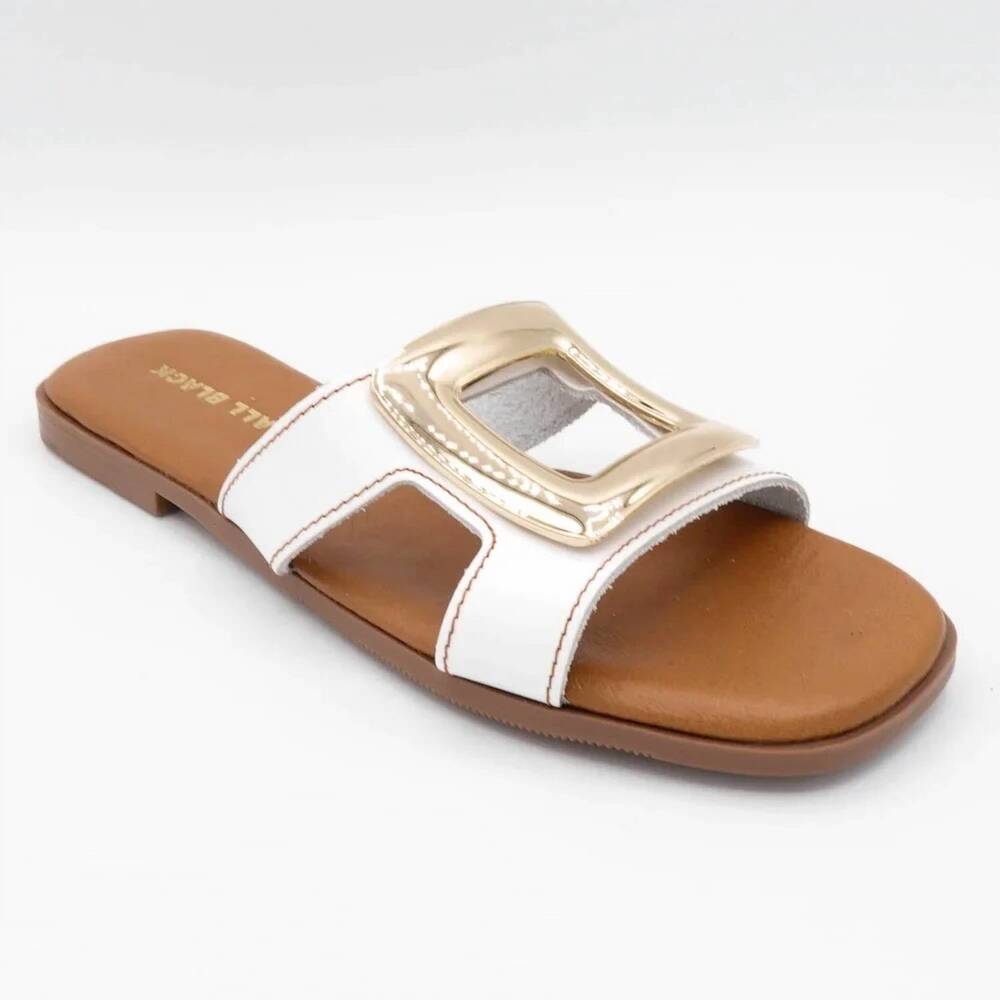 NEW ALL BLACK women's square cut slide in blanco
